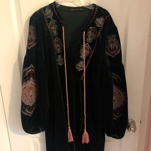dark green velvet embroidered zara dress